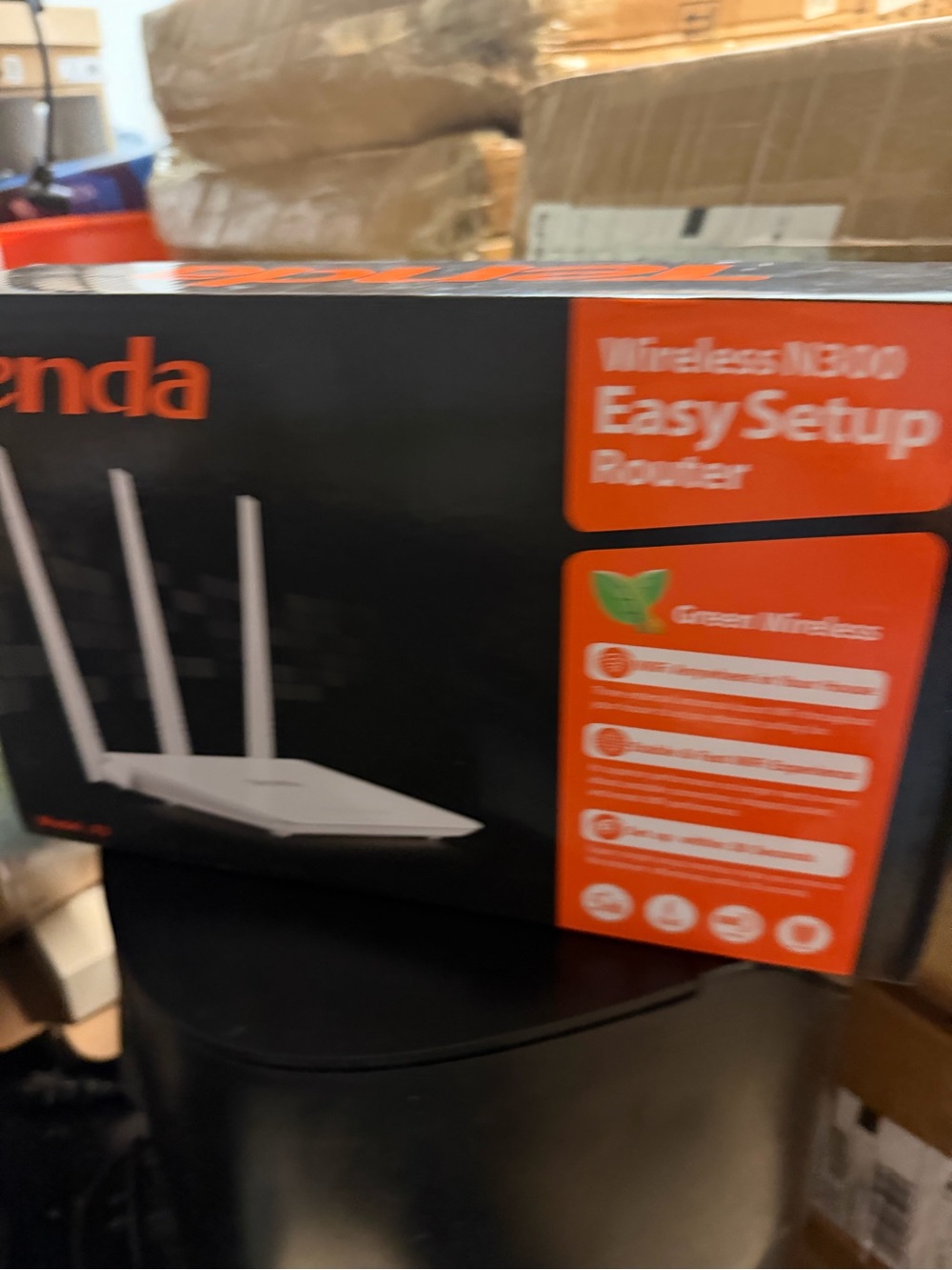 Tenda White Router in Black and Orange Branded Box